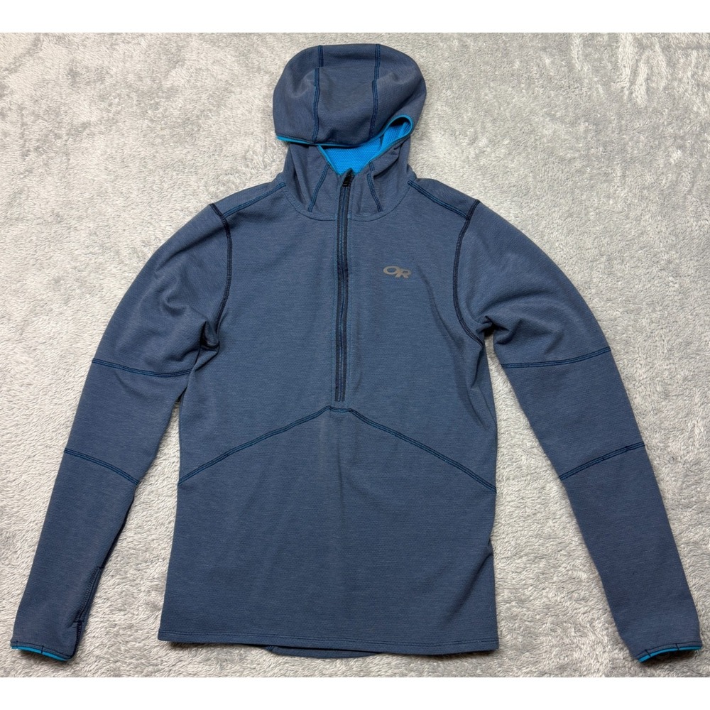Outdoor Research ShiftUp Half Zip Hoody Mens‎ Small S Blue Hiking Pocket Stretch